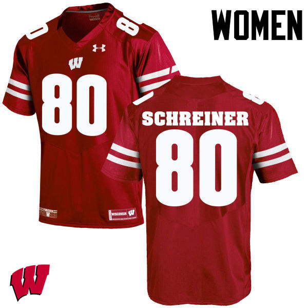 Wisconsin Badgers Women's #80 Dave Schreiner NCAA Under Armour Authentic Red College Stitched Football Jersey HG40G47VR